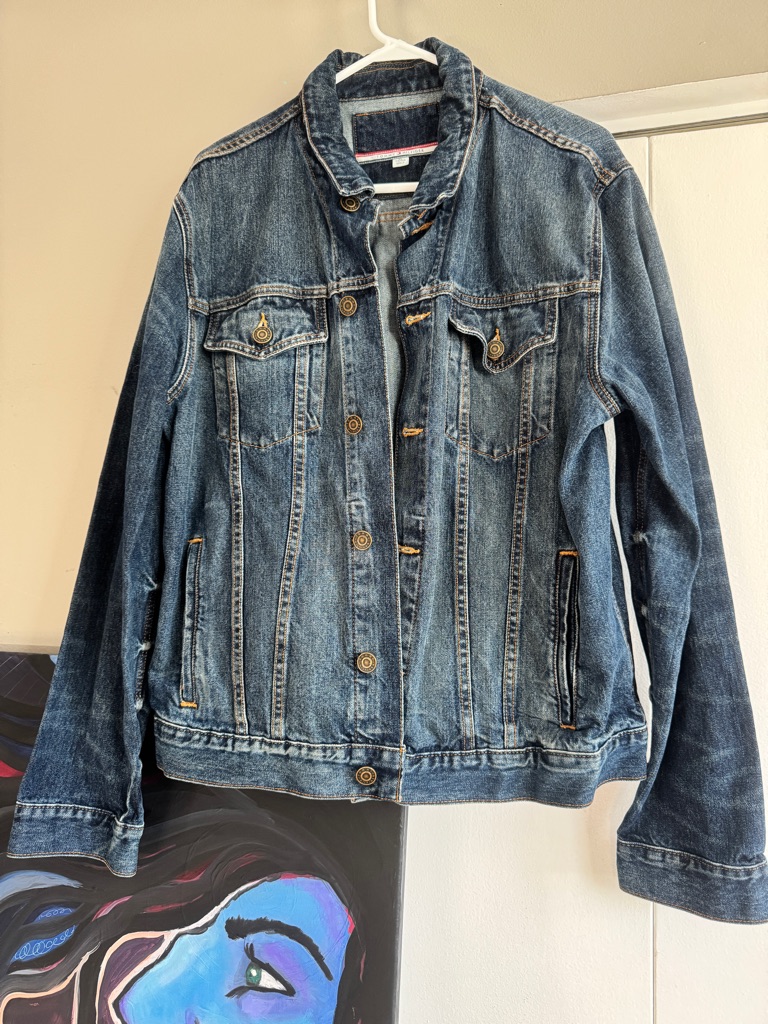 Tommy Hilfiger Dark Blue Denim Jacket With Signature Red-White-Blue Trim Xl